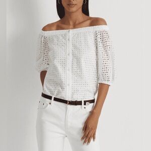 Lauren Ralph Lauren White Eyelet Off the Shoulder Top, Size 2X - NWT